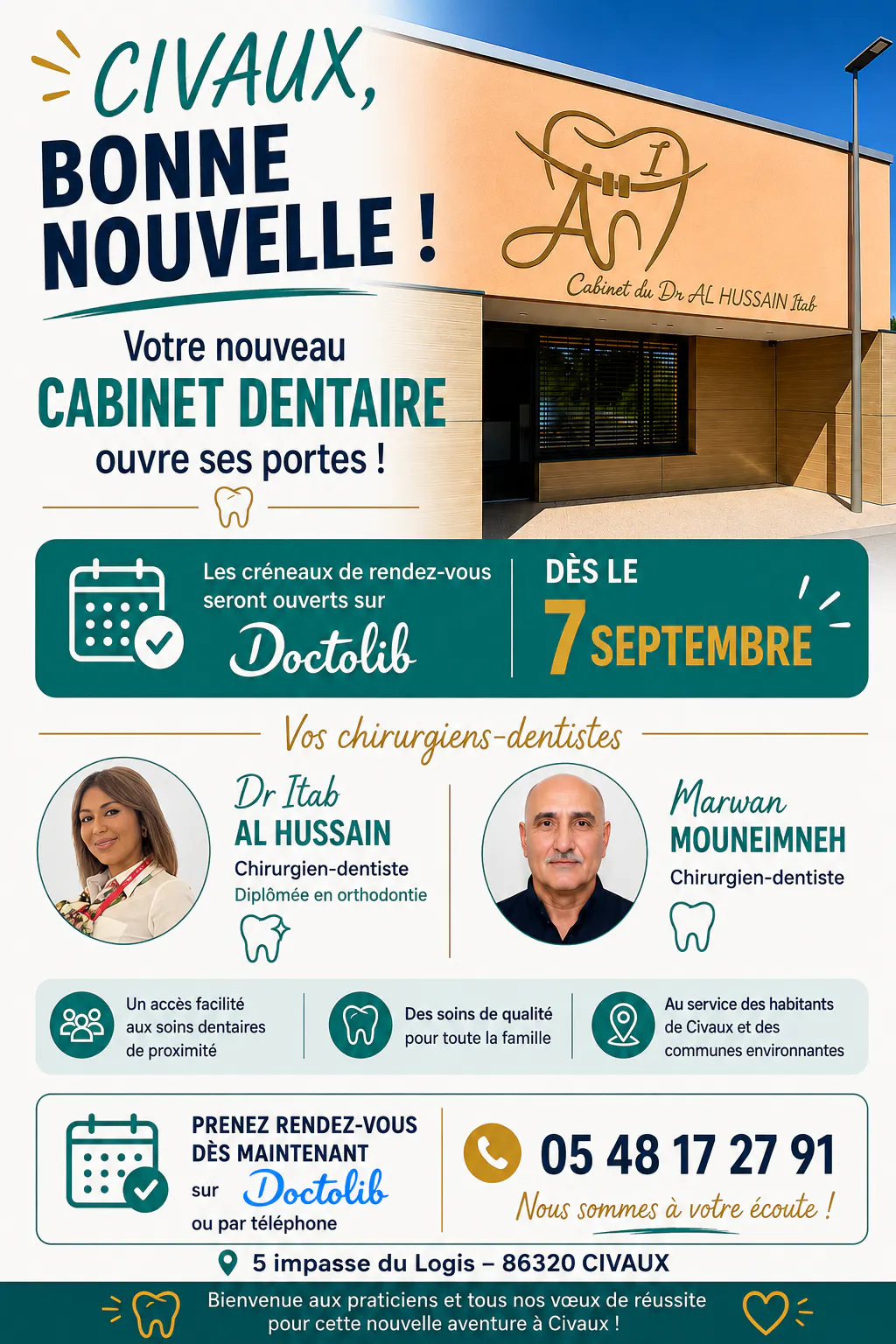 Ouverture du cabinet dentaire 07 Septembre 2026