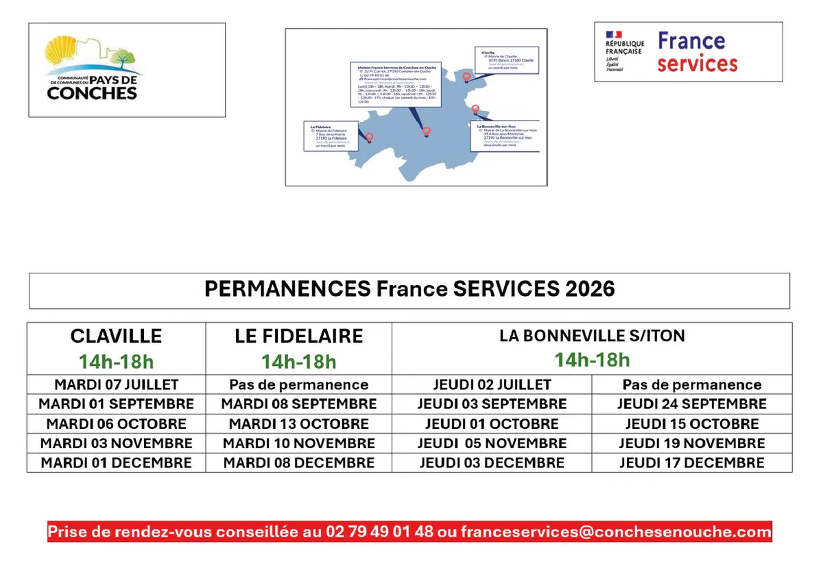 France Services – Permanences de juillet à décembre 2026