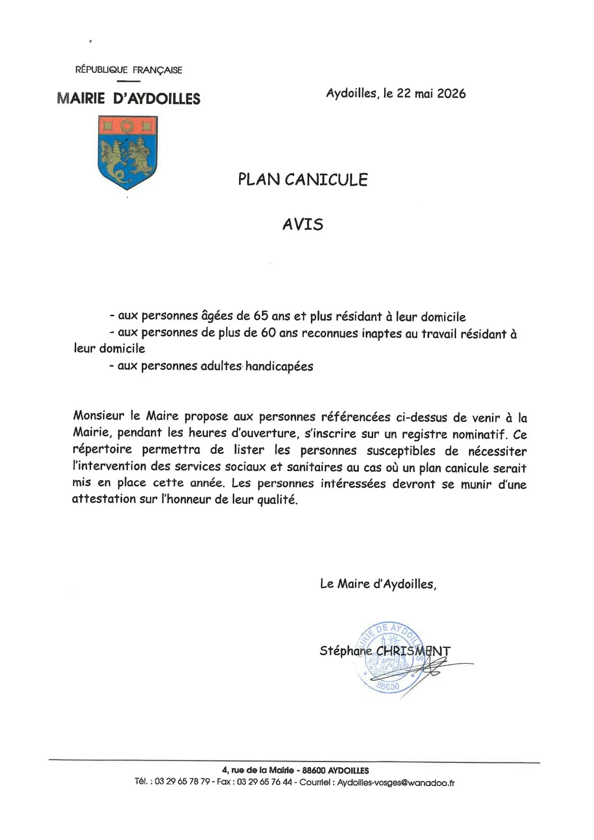 AVIS PLAN CANICULE ☀