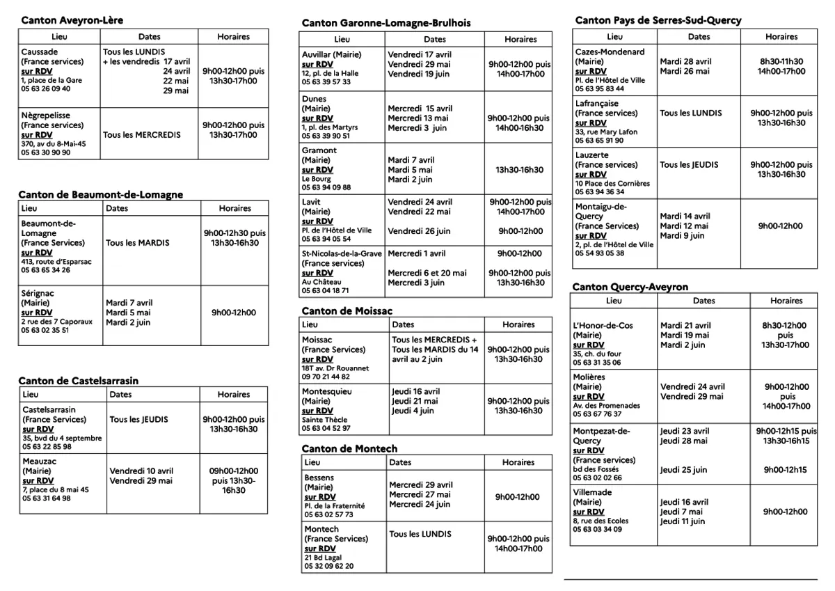 Permanences des Finances publiques par canton