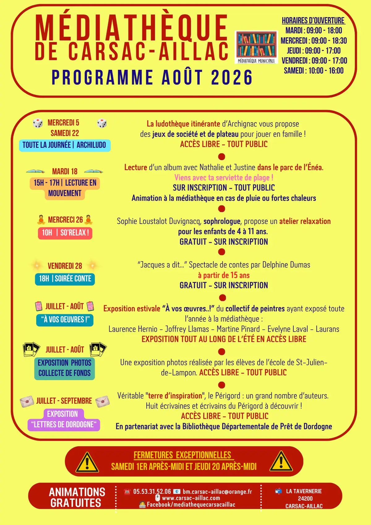 PROGRAMME D'AOÛT // Médiathèque Municipale de Carsac-Aillac