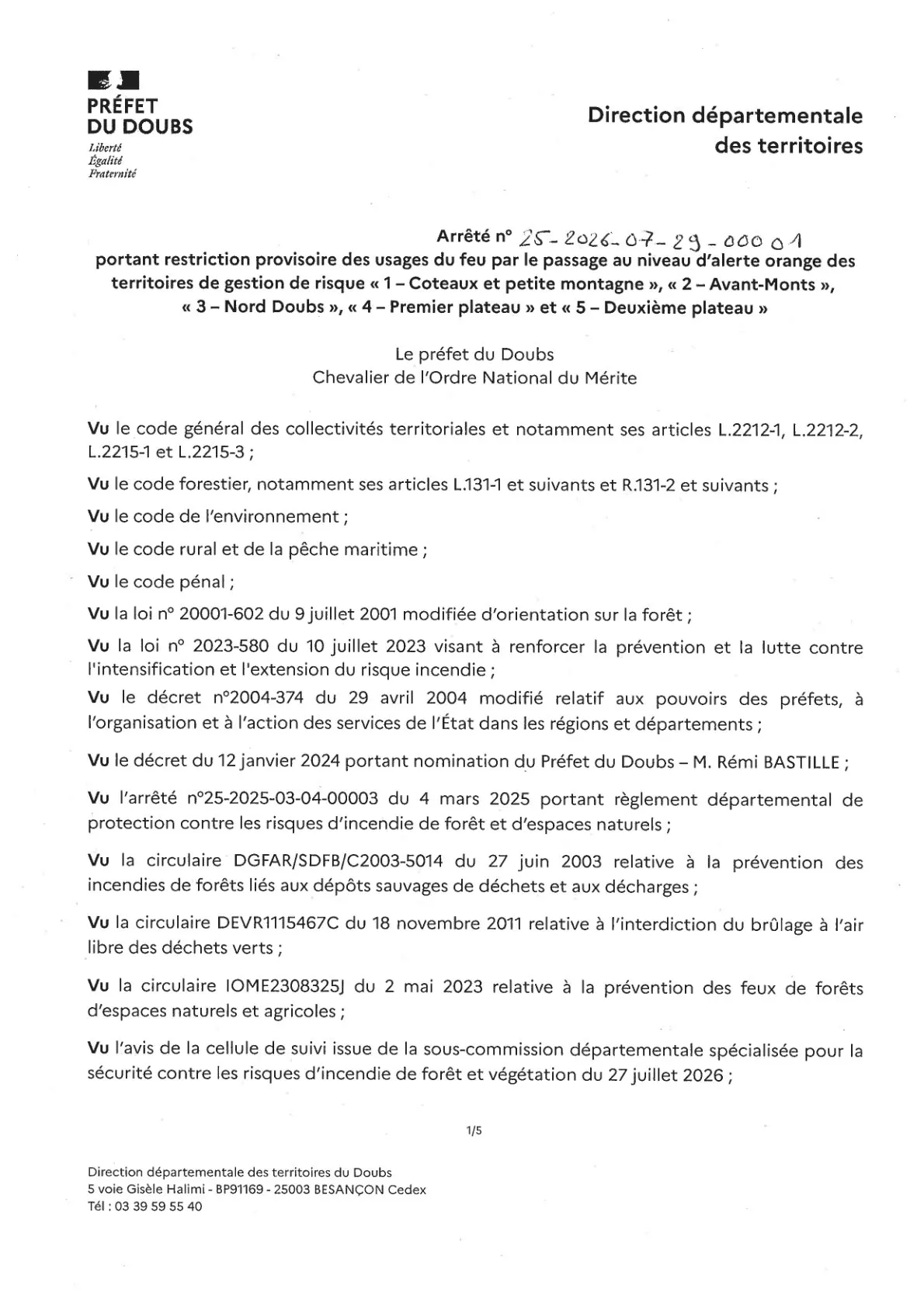restriction provisoire des usages de feu par le passage au niveau d'alerte ORANGE