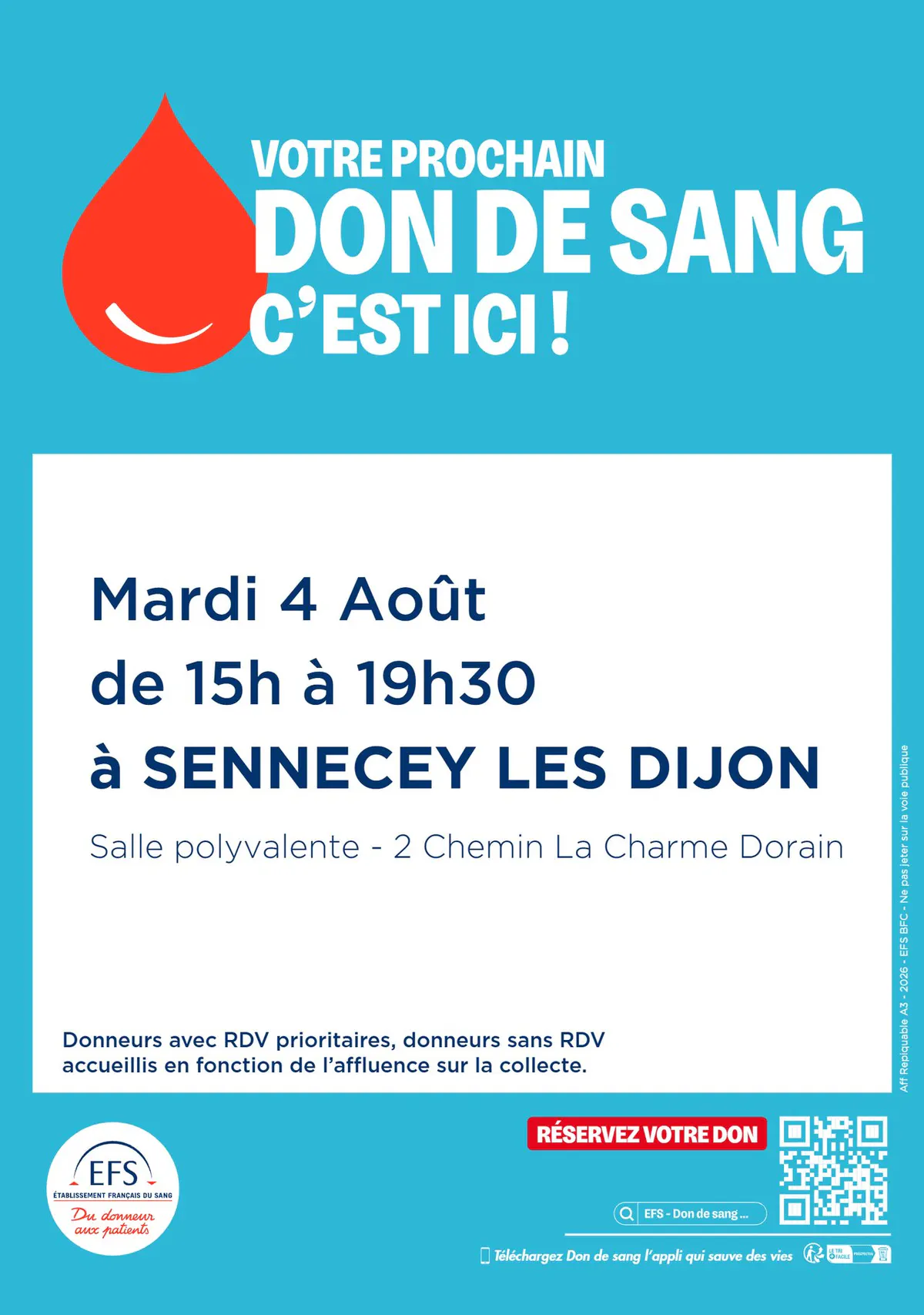 COLLECTE DE SANG 4 AOÛT SENNECEY LES DIJON