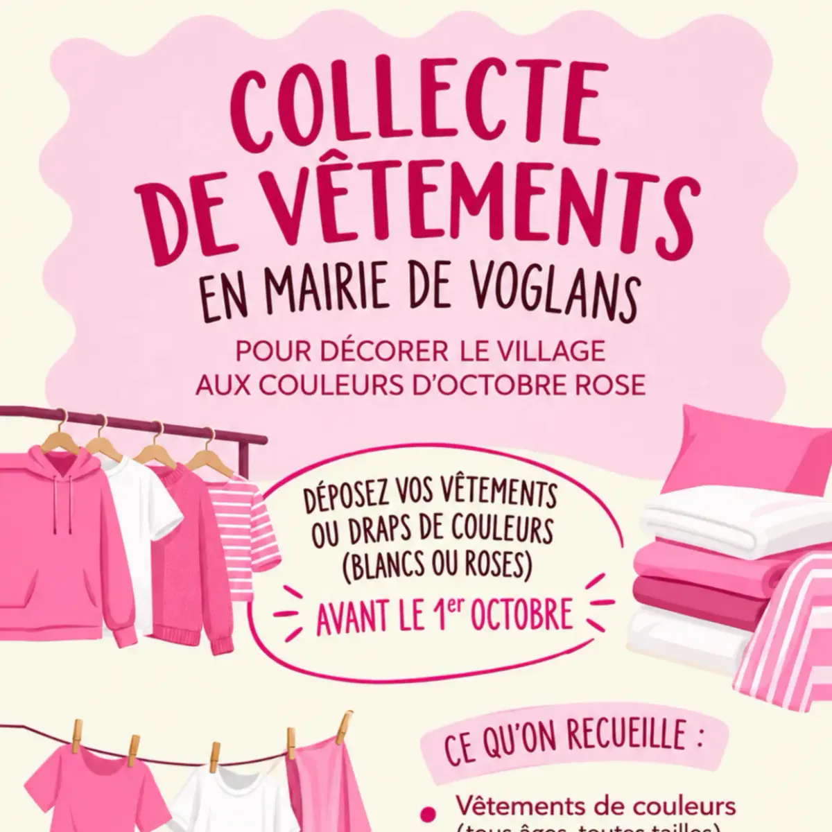 Octobre Rose : collecte de vêtements et draps en mairie