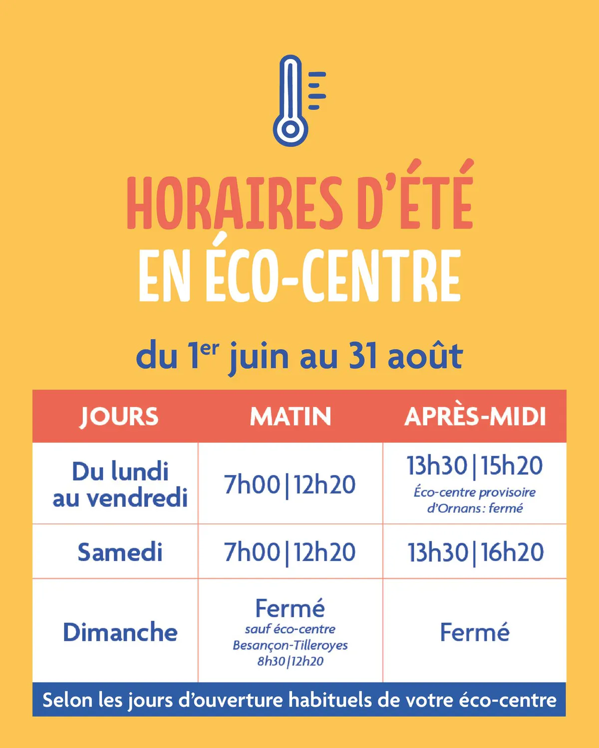 Les éco-centres passent aux horaires d'été