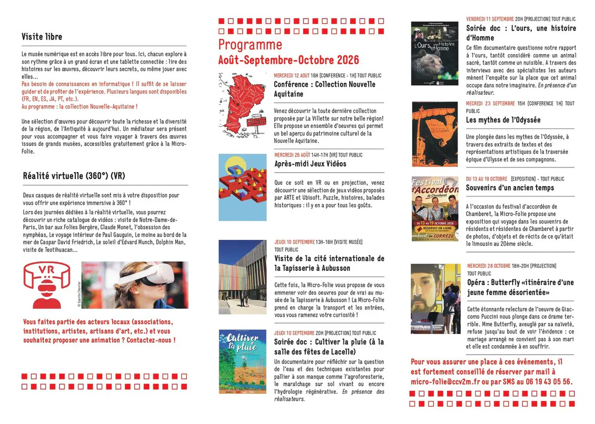 Micro-Folie - Programme août, septembre, octobre - Chamberet