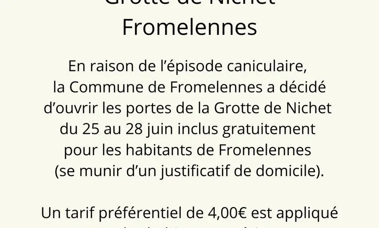 Alerte rouge canicule - Visite de la Grotte de Nichet - Tarif exceptionnel du 25 au 28 juin 2026