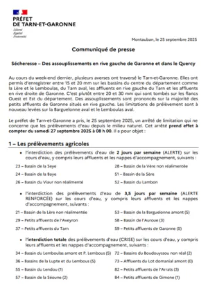 Sécheresse – Des assouplissements en rive gauche de Garonne et dans le Quercy