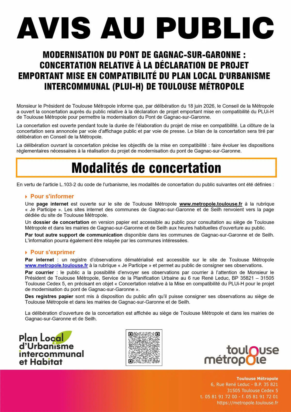 AVIS AU PUBLIC 🗣️ - Modernisation du Pont de Gagnac-sur-Garonne