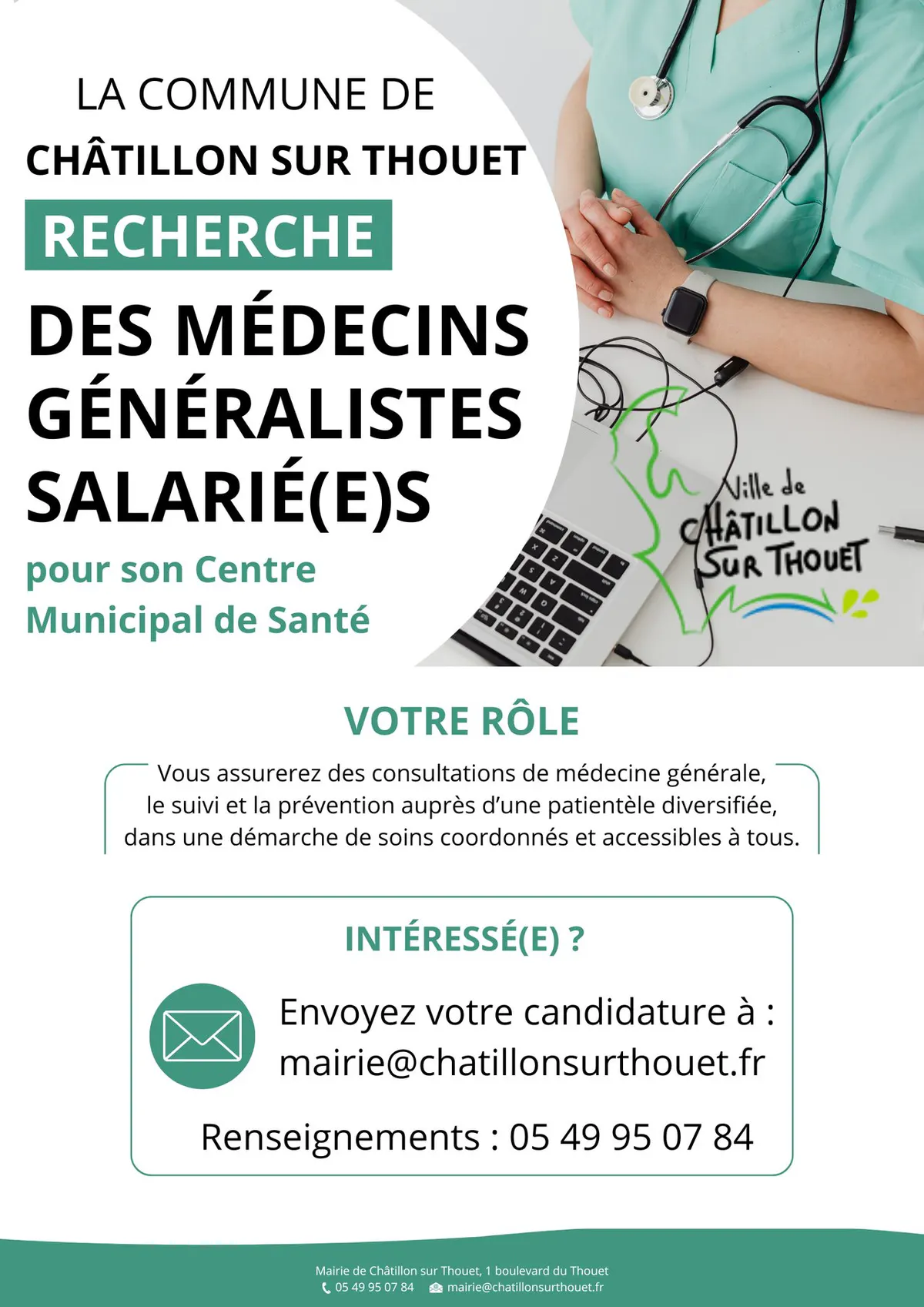 📢 La commune recherche des médecins généralistes salarié(e)s