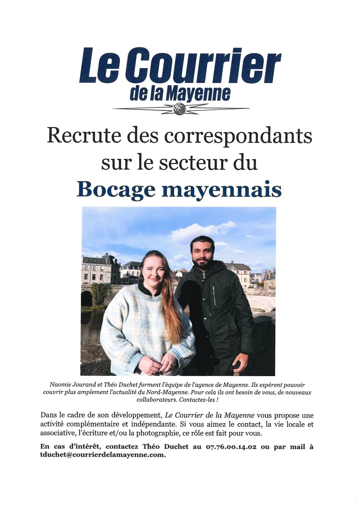 LE COURRIER DE LA MAYENNE RECRUTE DES CORRESPONDANTS