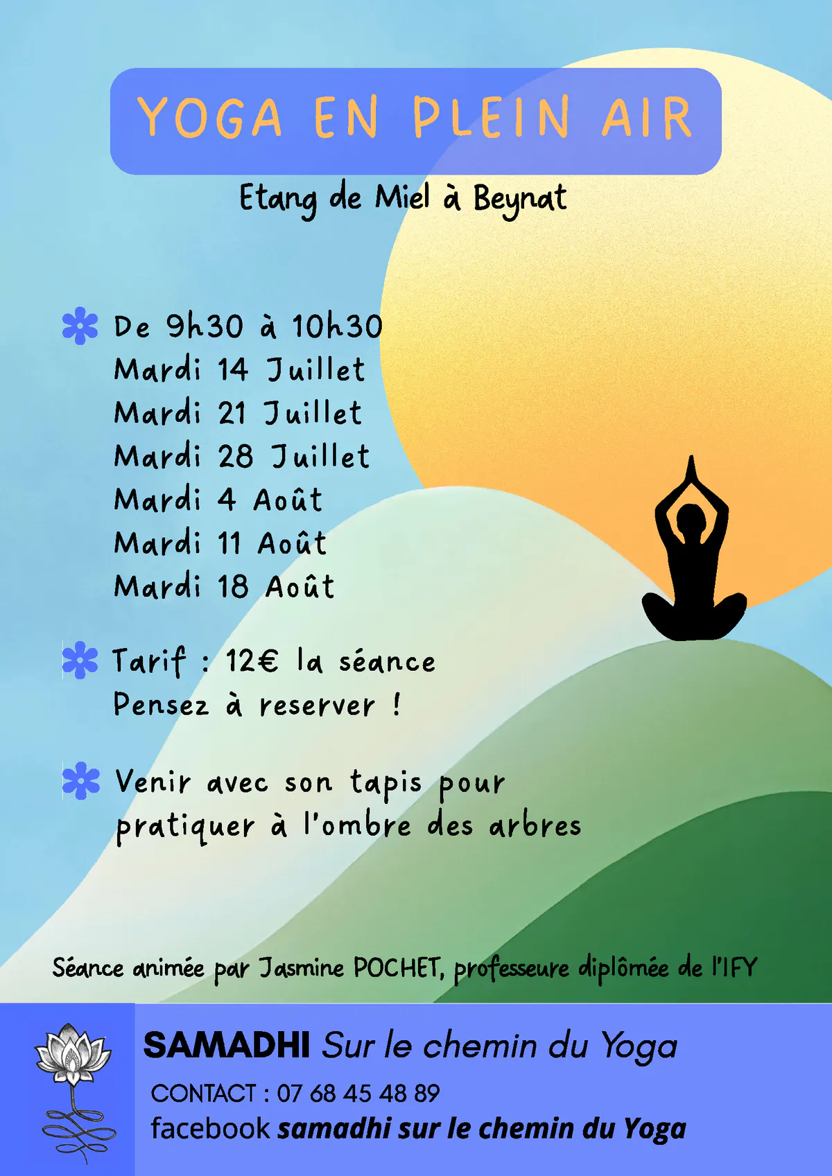 Juillet/Août 2026 - Yoga en plein air à Beynat (Etang de Miel) et Lagarde-Marc-la-Tour (Etang de Lagarde-Enval)