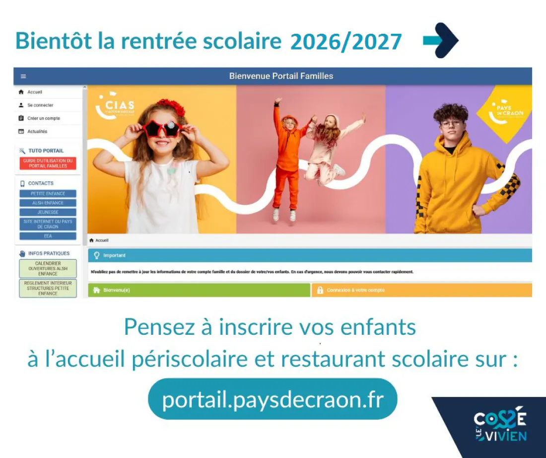 Actualités - Rentrée 2026/2027 : les inscriptions sont ouvertes sur le portail famille ! - Mairie de Cossé-Le-Vivien