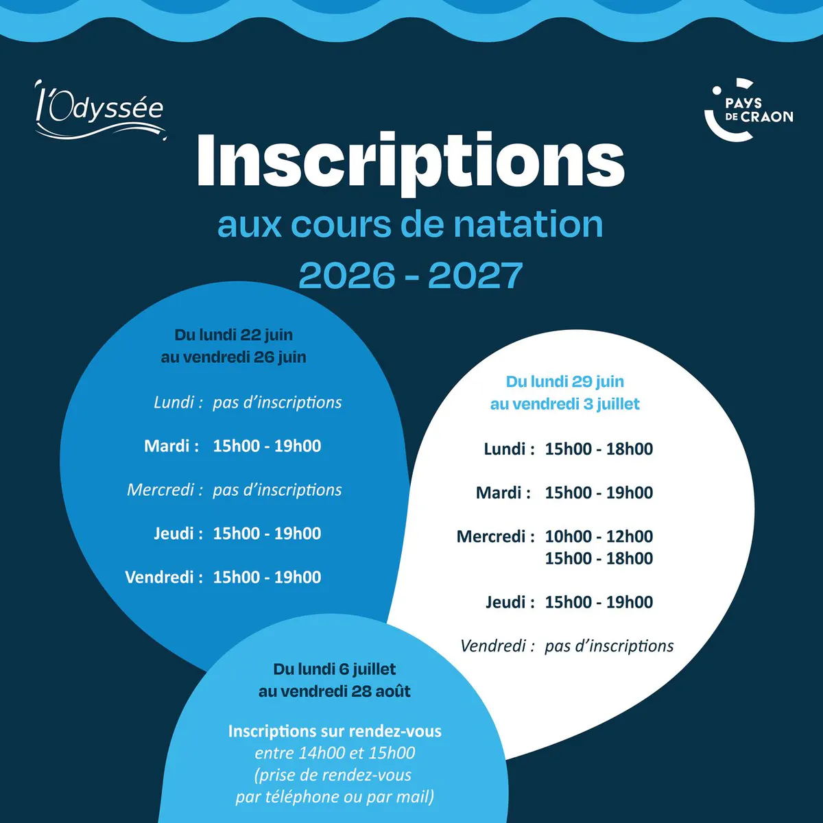 Inscriptions au cours de natation 2026/2027