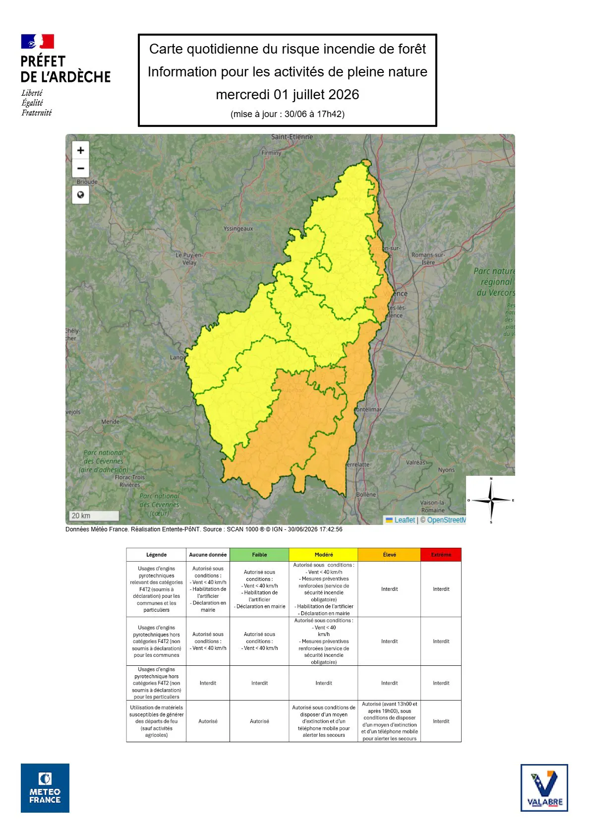 Carte quotidienne du risque incendie de forêt Information pour les activités de pleine nature