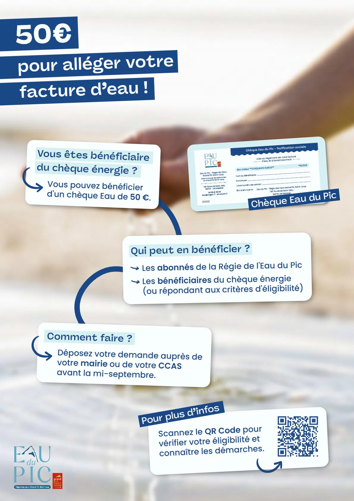 Chèque Eau du Pic : 50 € pour alléger sa facture d’eau.