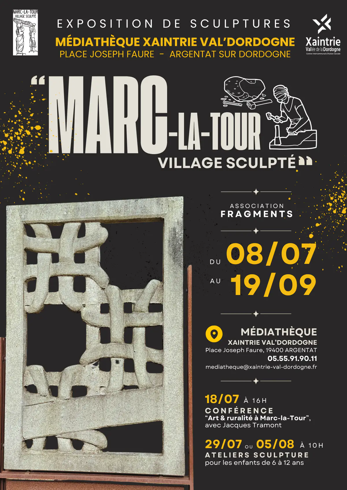 Du 8 juillet au 19 septembre 2026 - Exposition de sculptures "Marc-la-Tour, village sculpté" à la médiathèque d'Argentat-sur-Dordogne