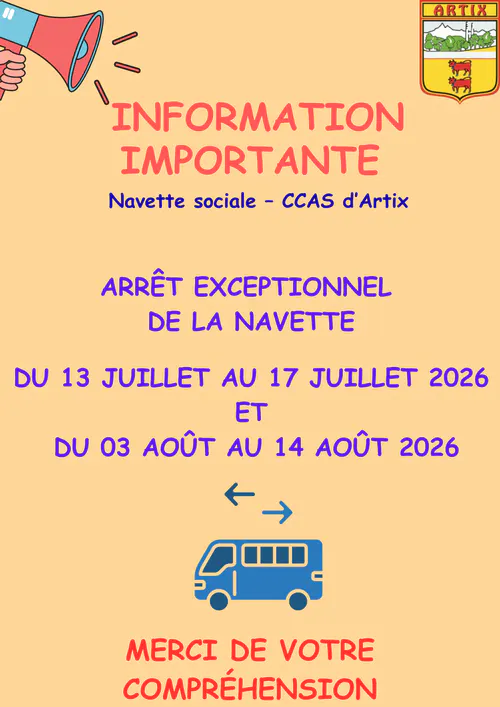 Arrêt exceptionnel de la navette sociale ETE 2026