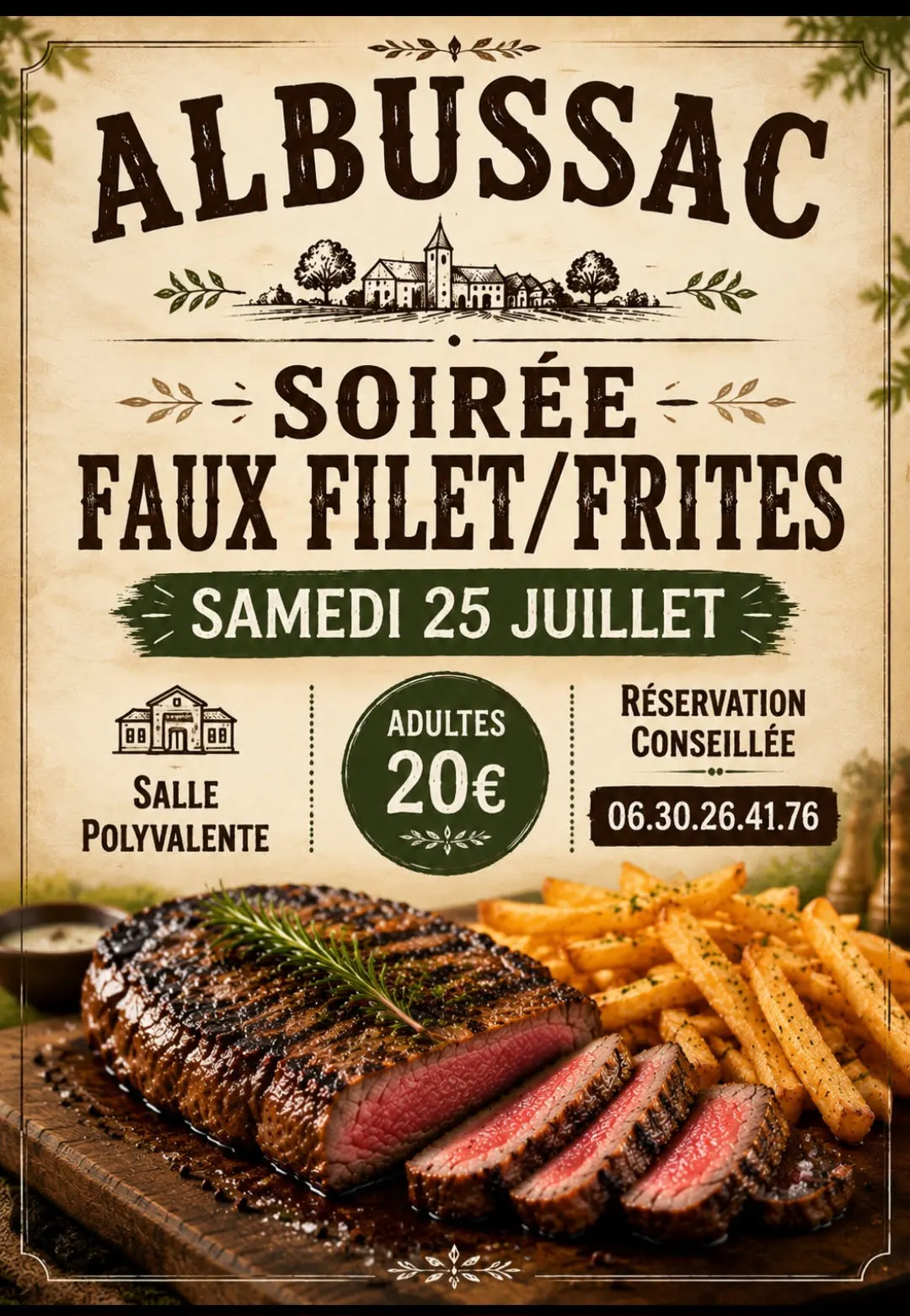 Samedi 25 juillet 2026 - soirée faux-filet/frites
