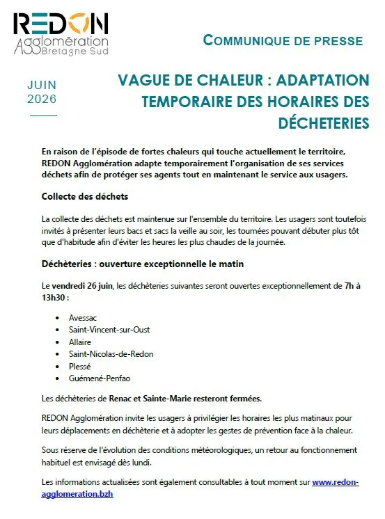 OUVERTURE DÉCHETERIE CE MATIN Vendredi 26 juin