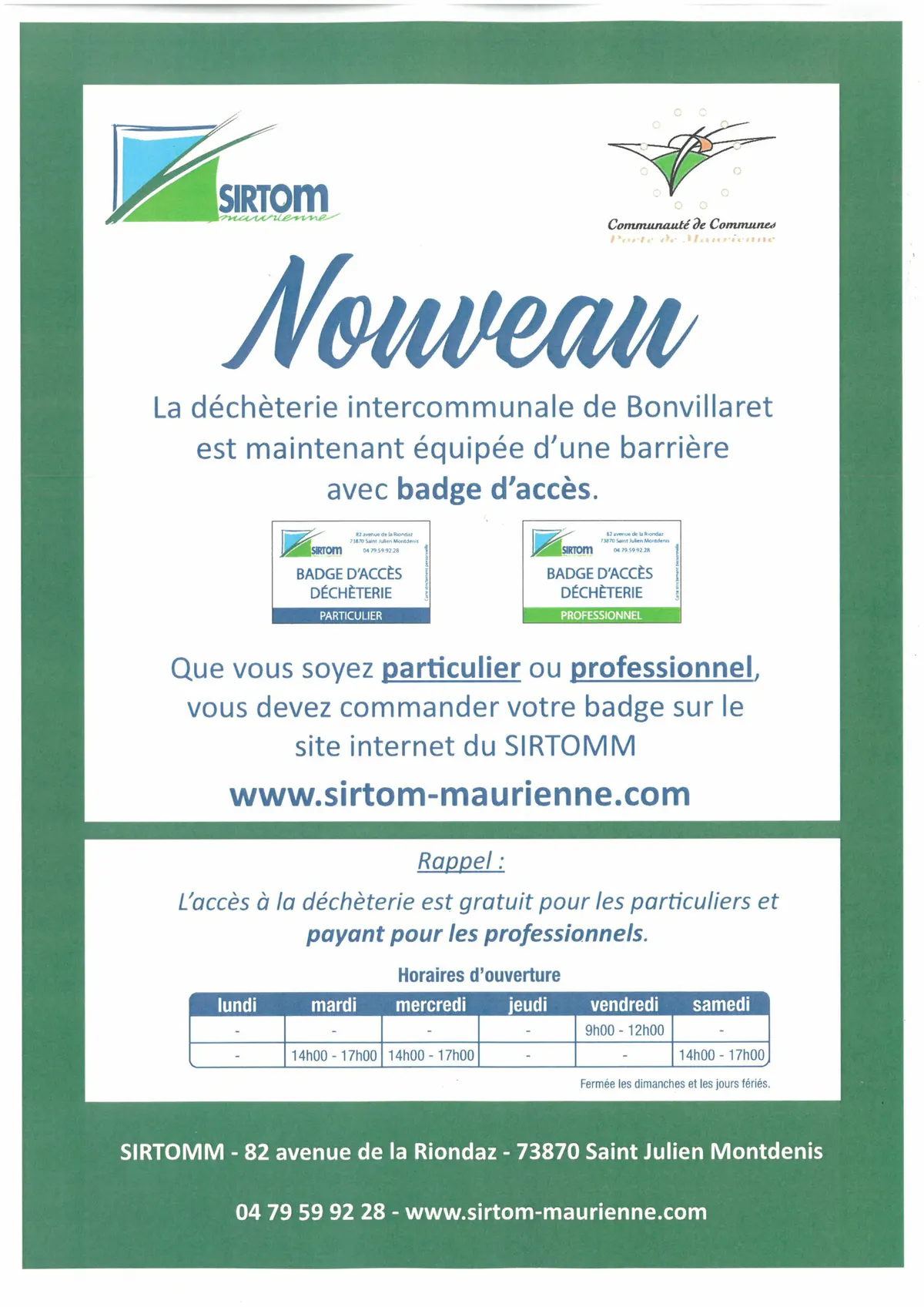 BADGE D ACCÈS POUR LA DECHETERIE