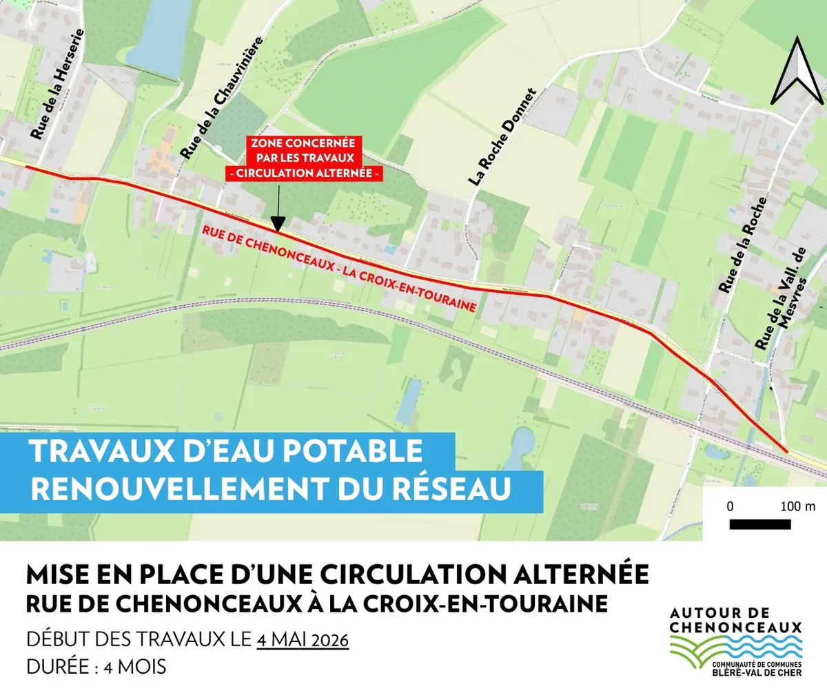 Information travaux - Circulation alternée rue de Chenonceaux à La Croix-en-Touraine