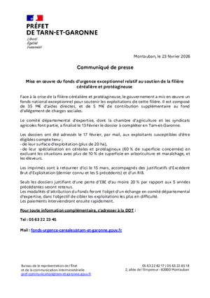 Communiqué > Mise en œuvre du fonds d’urgence exceptionnel relatif au soutien de la filière céréalière et protéagineuse