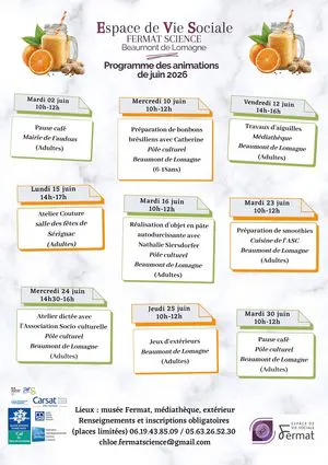 Programmation Juin 2026 Musée Fermat
