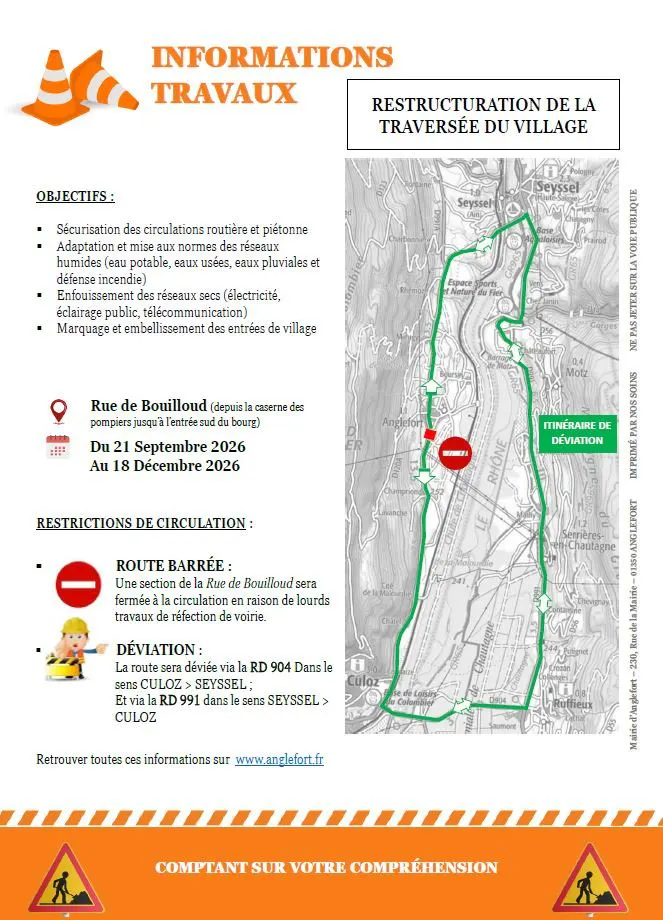 Fermeture route Anglefort : déviation par Ruffieux