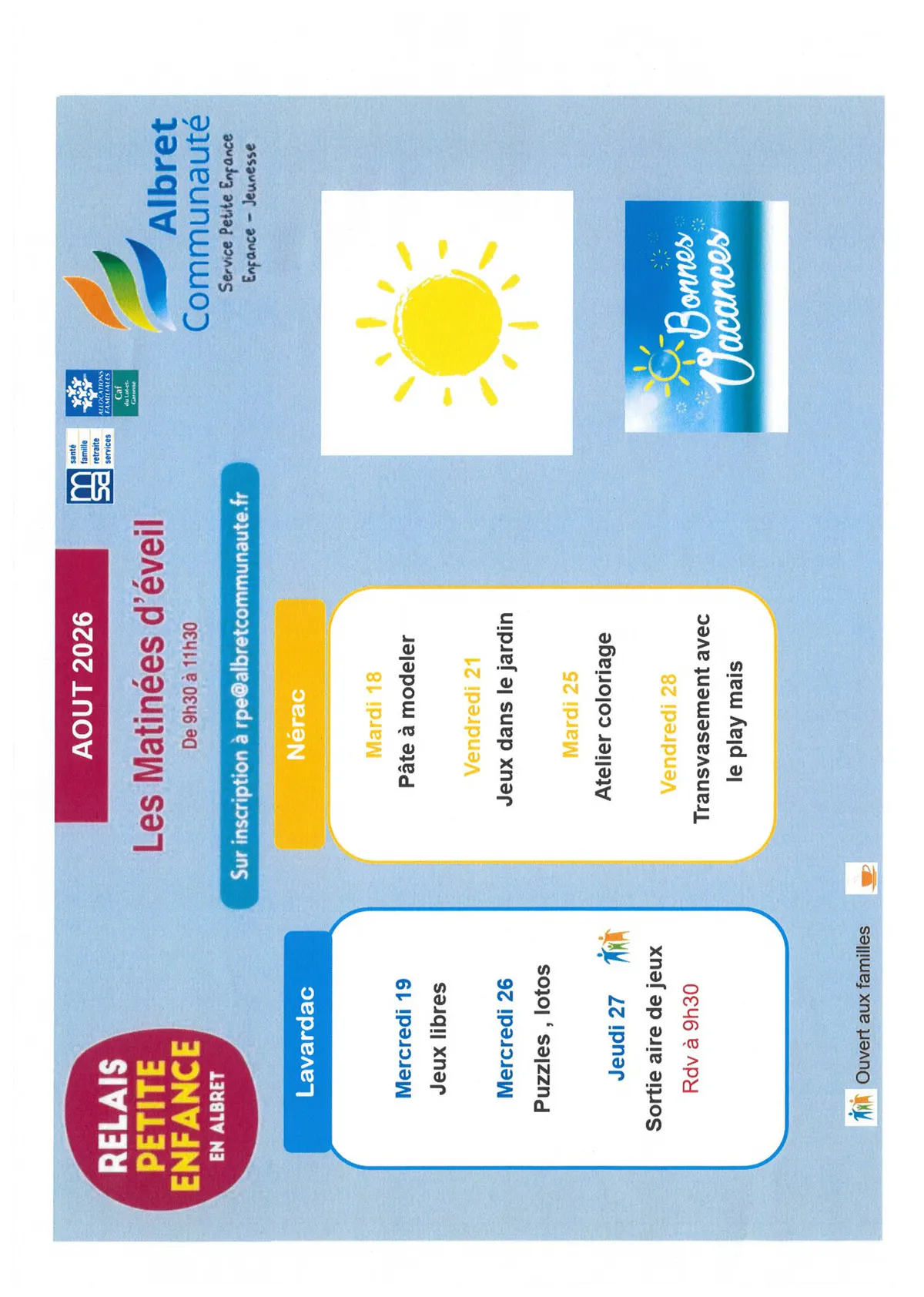 Relais Petite Enfance programme août 2026