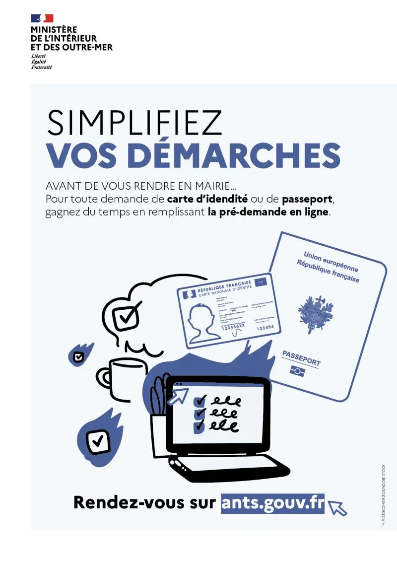 SIMPLIFLIEZ VOS DÉMARCHES POUR TOUTE DEMANDE DE CARTE D'IDENTITÉ OU DE PASSEPORT : PRÉ-DEMANDE EN LIGNE