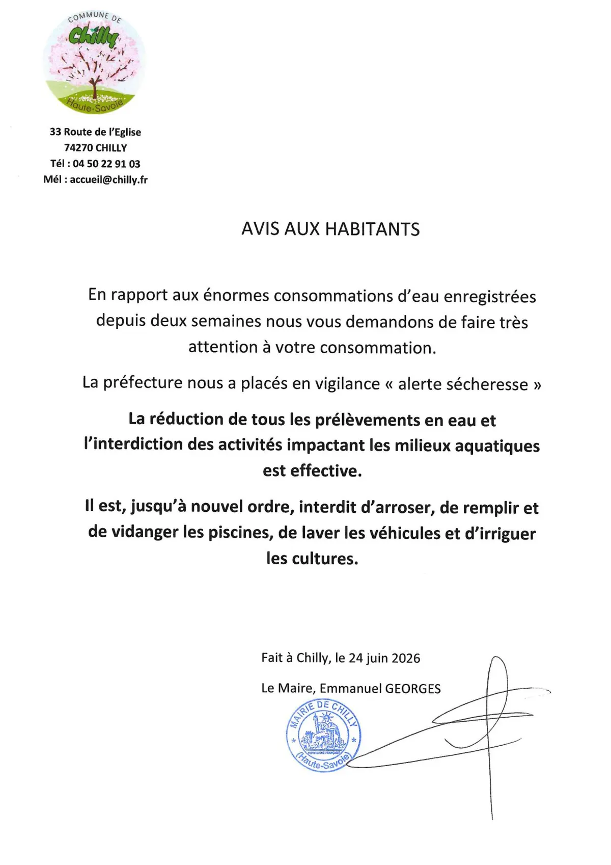 AVIS AUX HABITANT