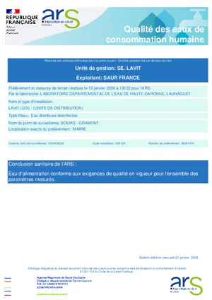 Contrôle sanitaire de l'eau destinée à la consommation humaine