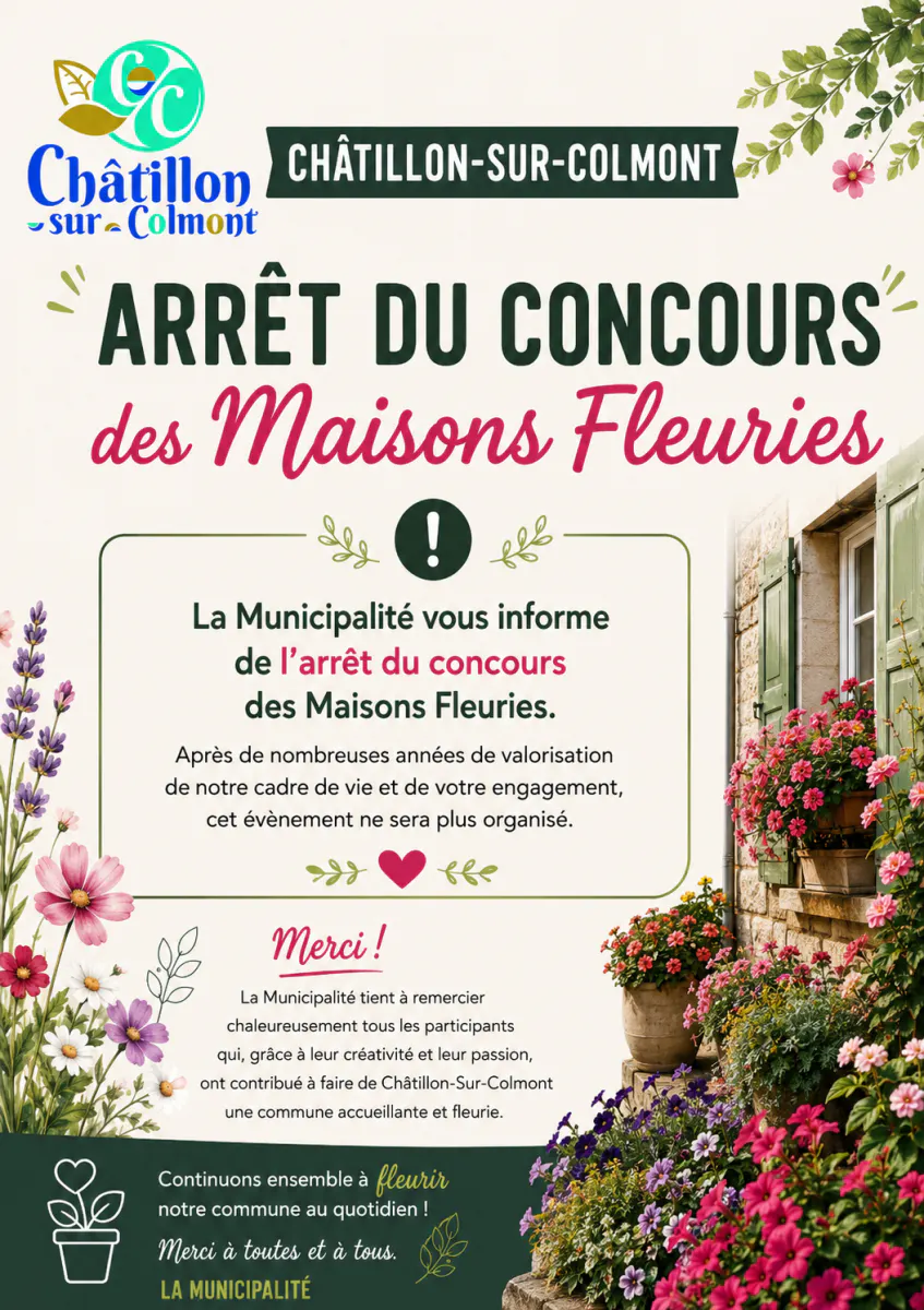 Actualités - Arrêt concours maisons fleuries 2026 - Châtillon sur Colmont
