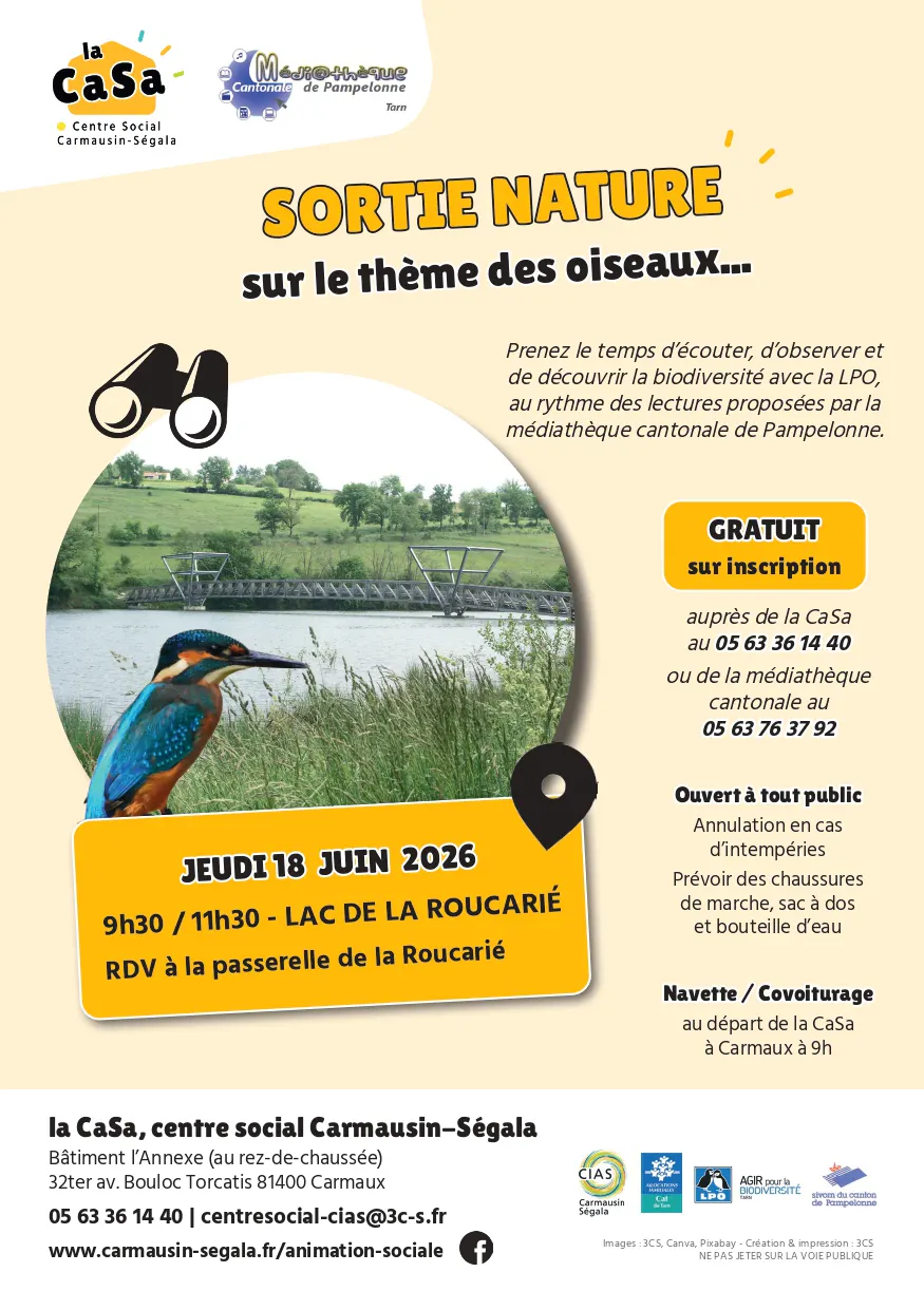 Sortie nature : les oiseaux 18/06 9h30 à la passerelle de la Roucarié