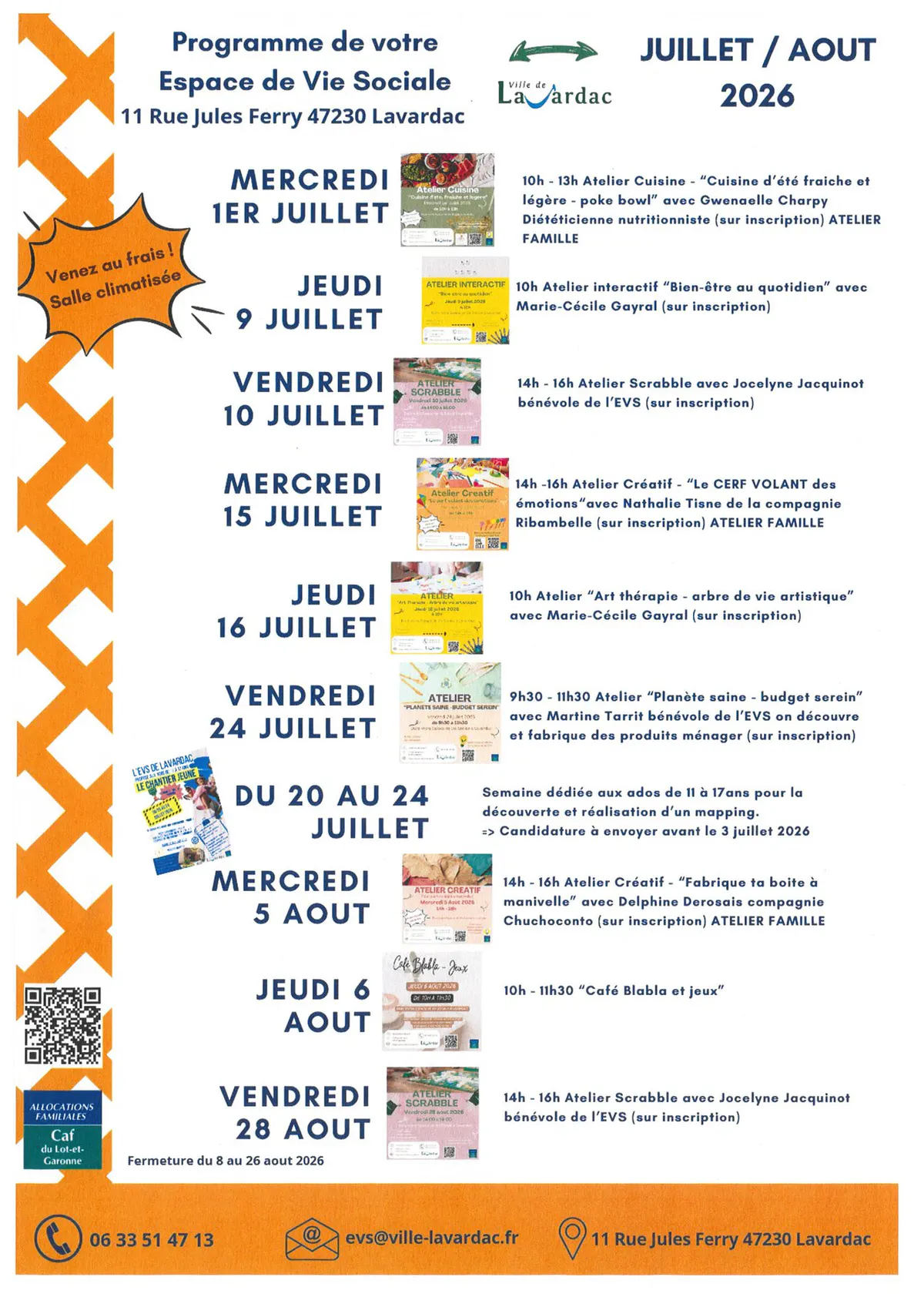 Programme EVS Lavardac juillet et août 2026