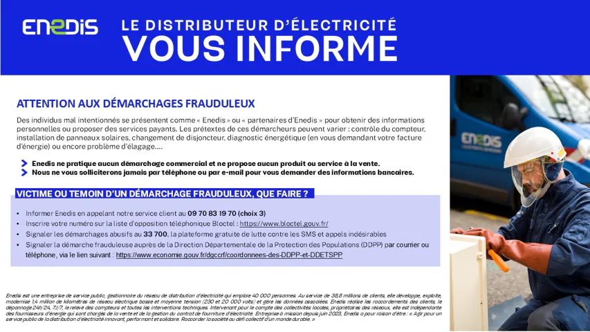 <![CDATA[⚠️ Enedis - Démarchages frauduleux ﻿⚠️]]>