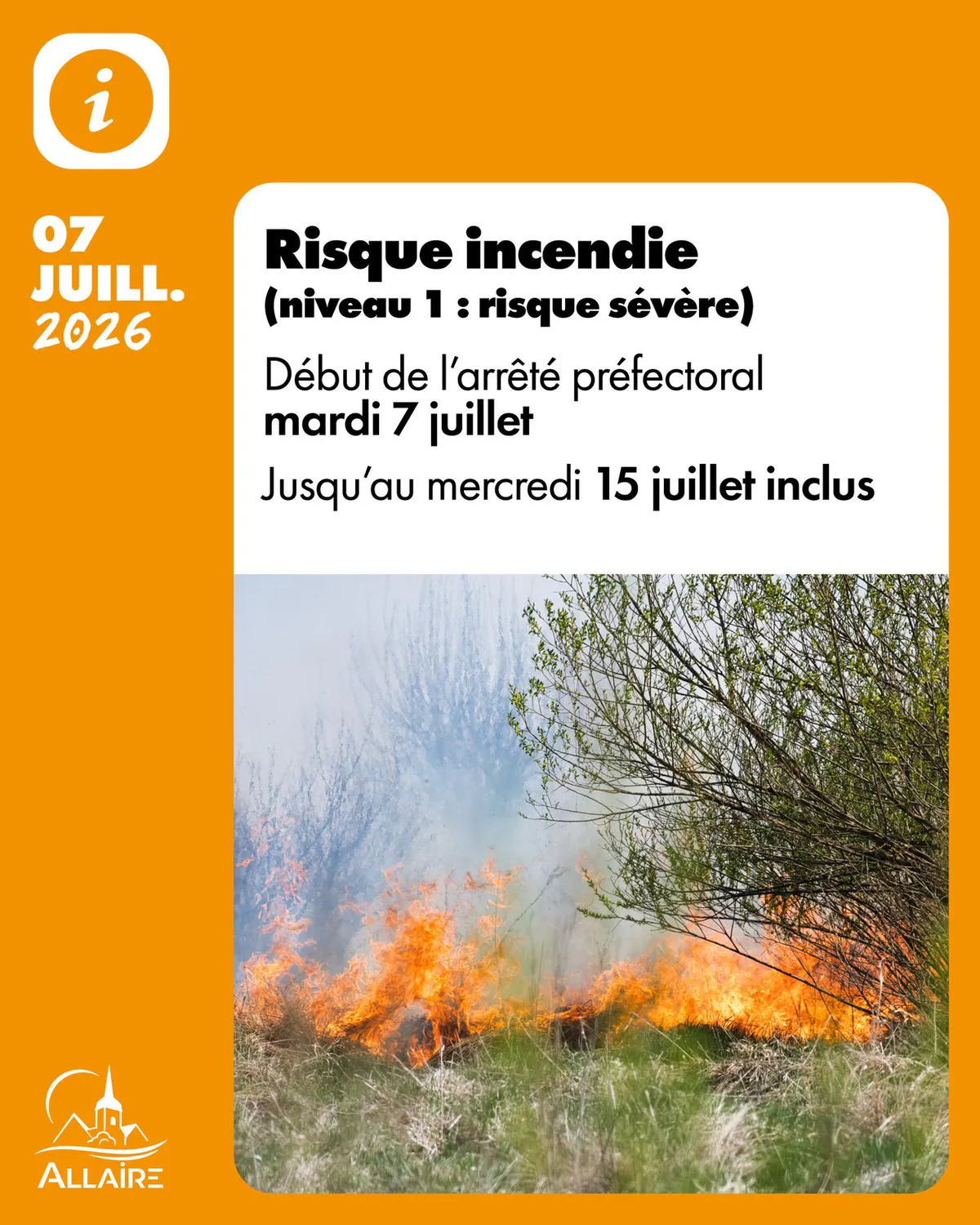 Risque Incendie de niveau 1 (risque sévère)