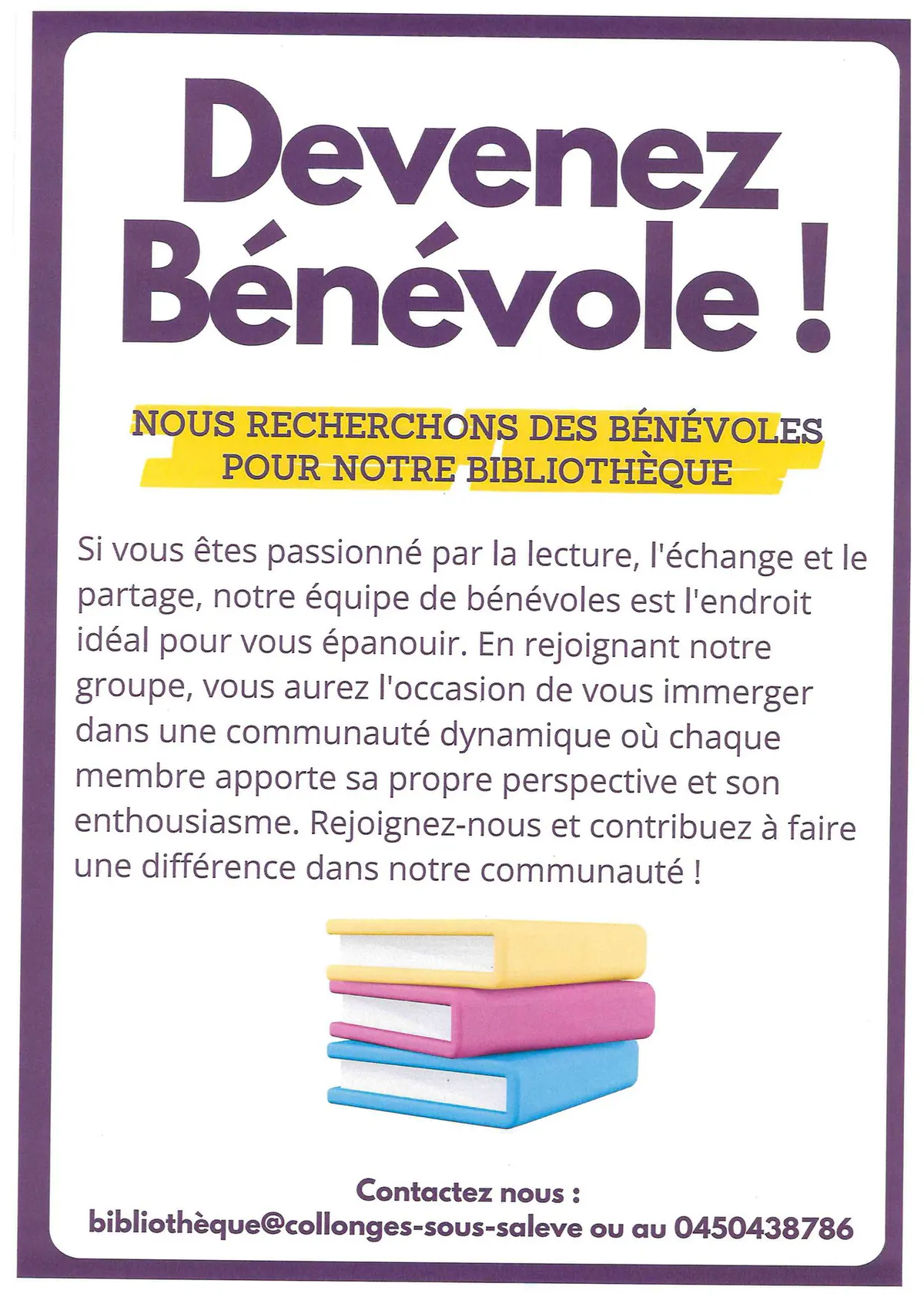 Devenez bénévole à la bibliothèque