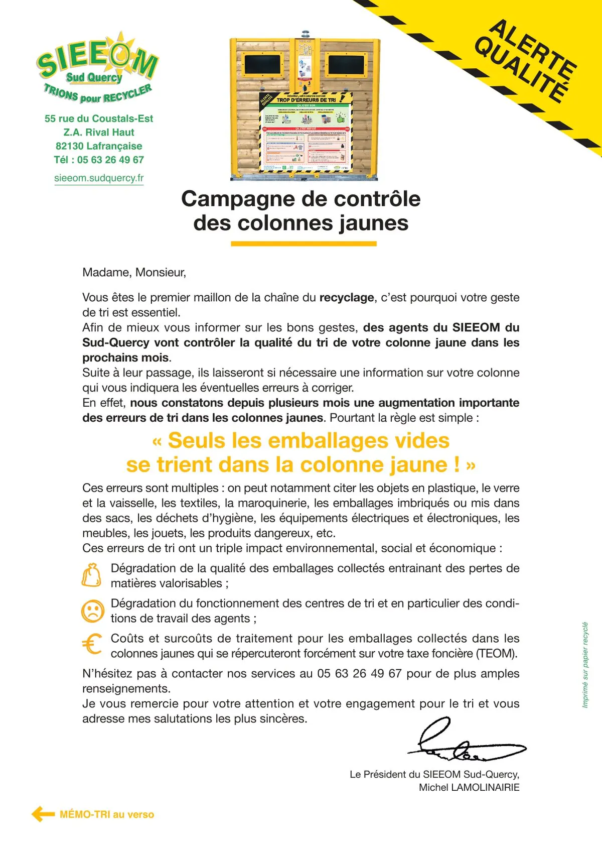 Campagne de contrôle des colonnes jaunes