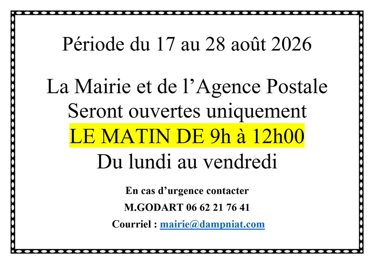 HORAIRES PERIODE DE CONGES