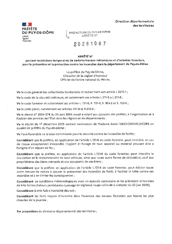 Circulation des véhicules motorisés au sein des massifs forestiers de Puy-de-Dôme