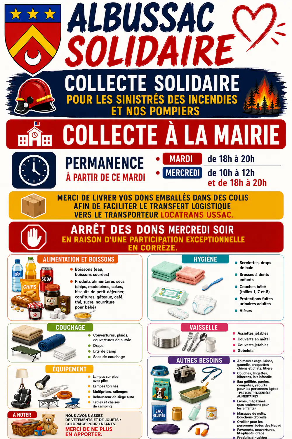 Arrêt de la collecte de dons mercredi 29 juillet au soir