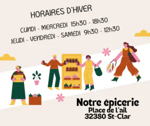 Horaire Epicerie associative à ST-Clar
