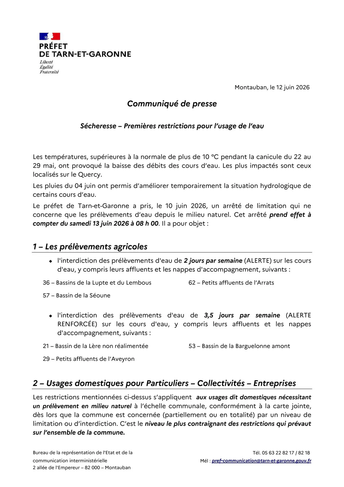 Sécheresse - Premières restrictions pour l'usage de l'eau