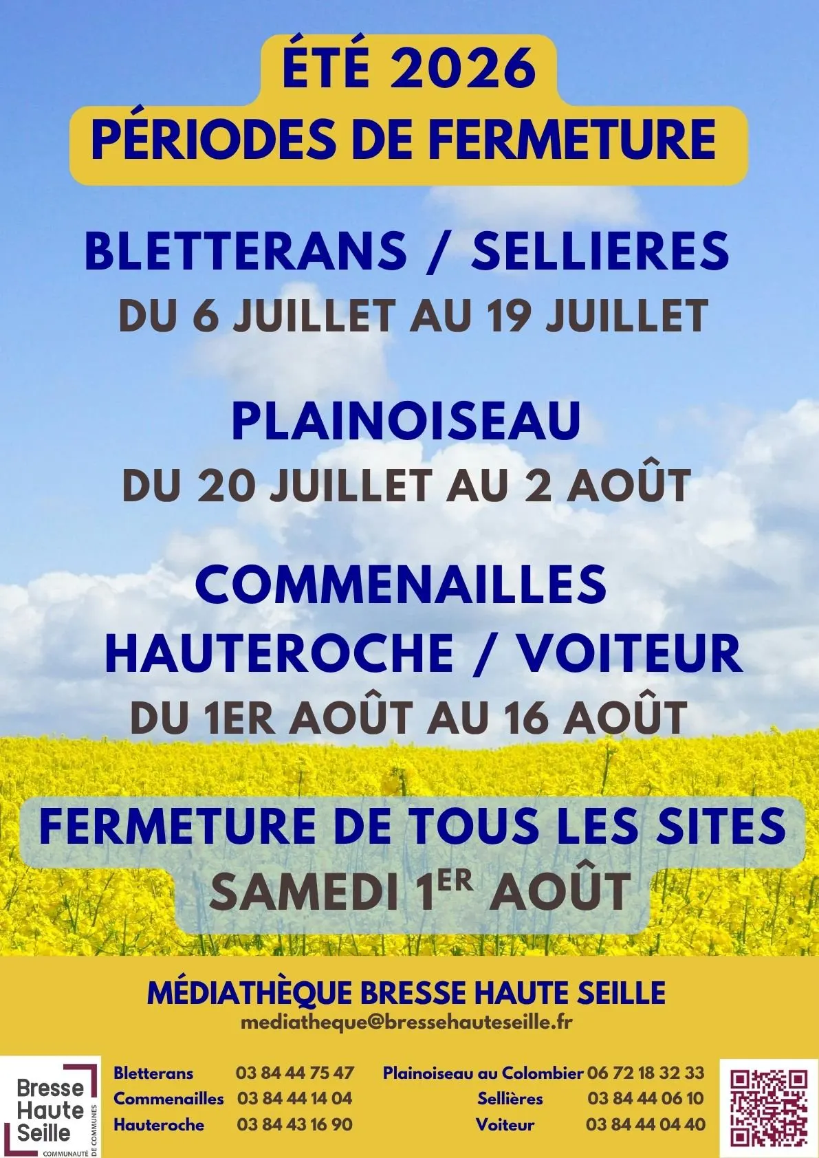 Fonctionnement du réseau médiathèque pendant la période estivale