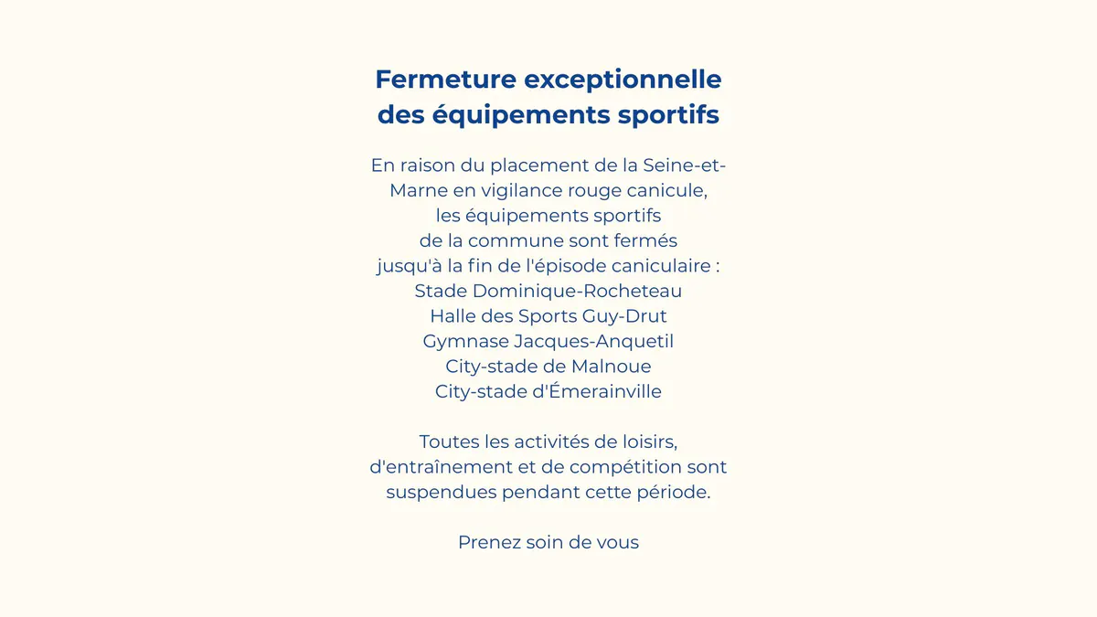 Fermeture exceptionnelle des équipements sportifs