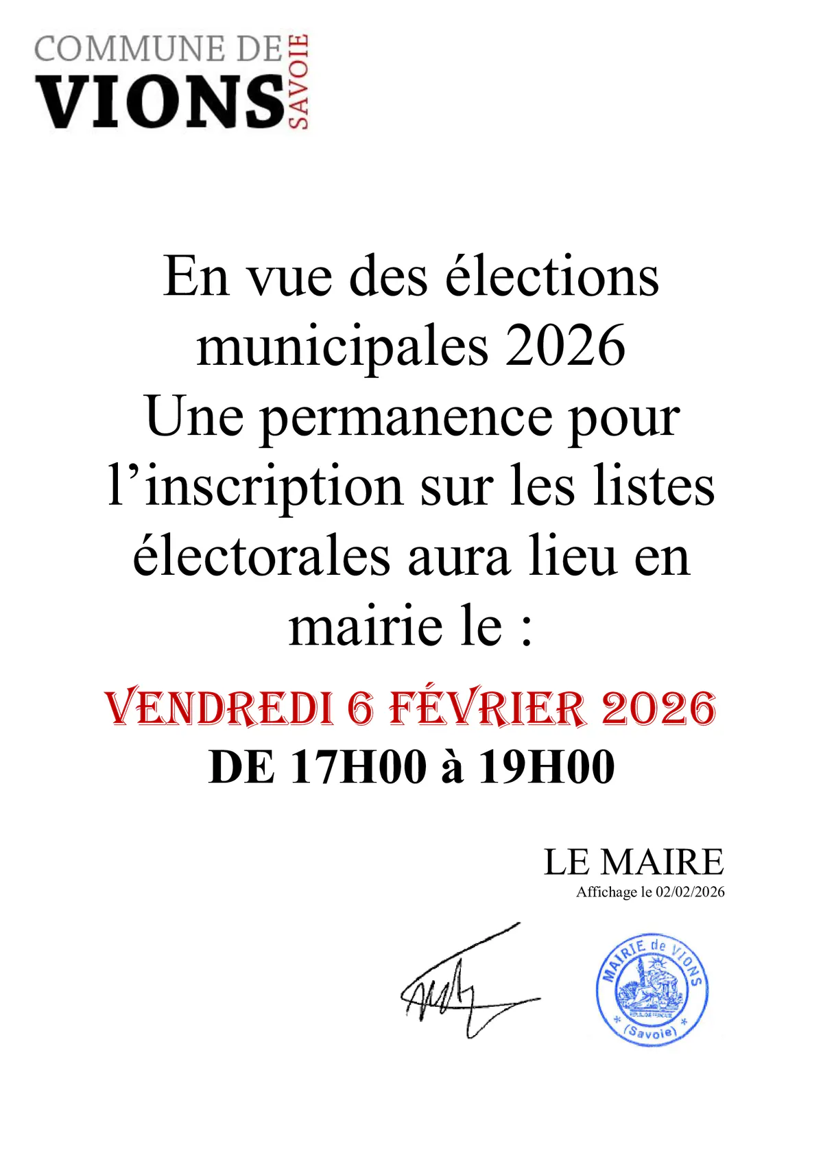 PERMANENCE INSCRIPTIONS SUR LISTE ELECTORALE