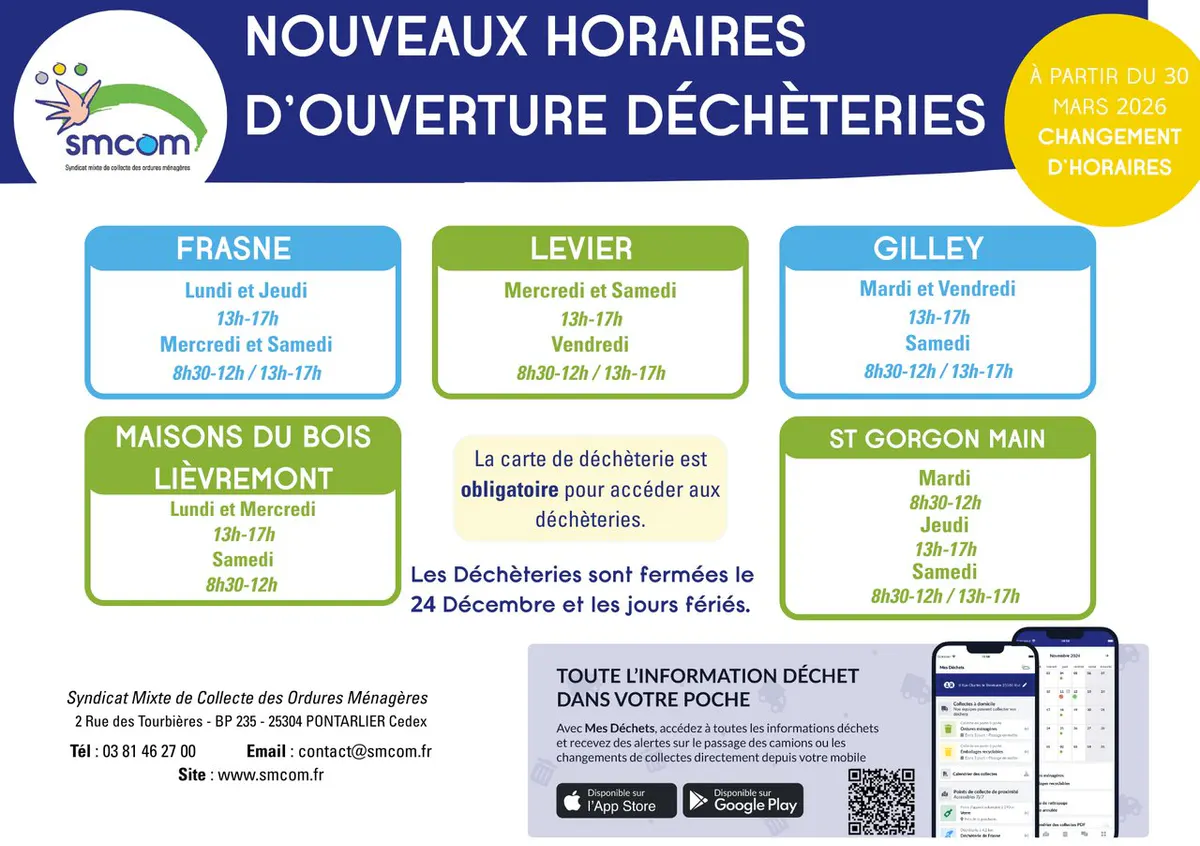 Nouveaux Horaires Déchèteries