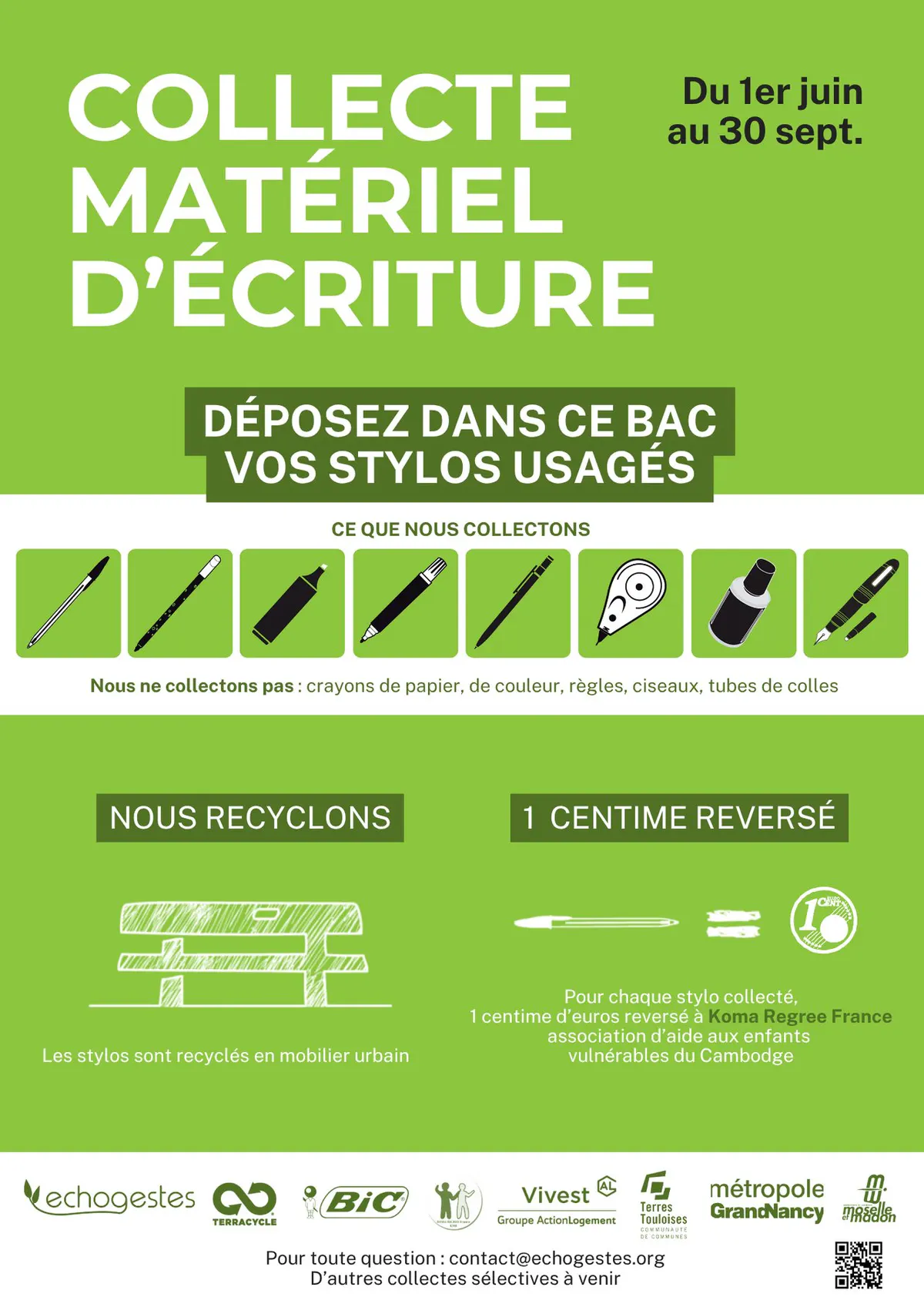 Collecte matériel d'écriture
